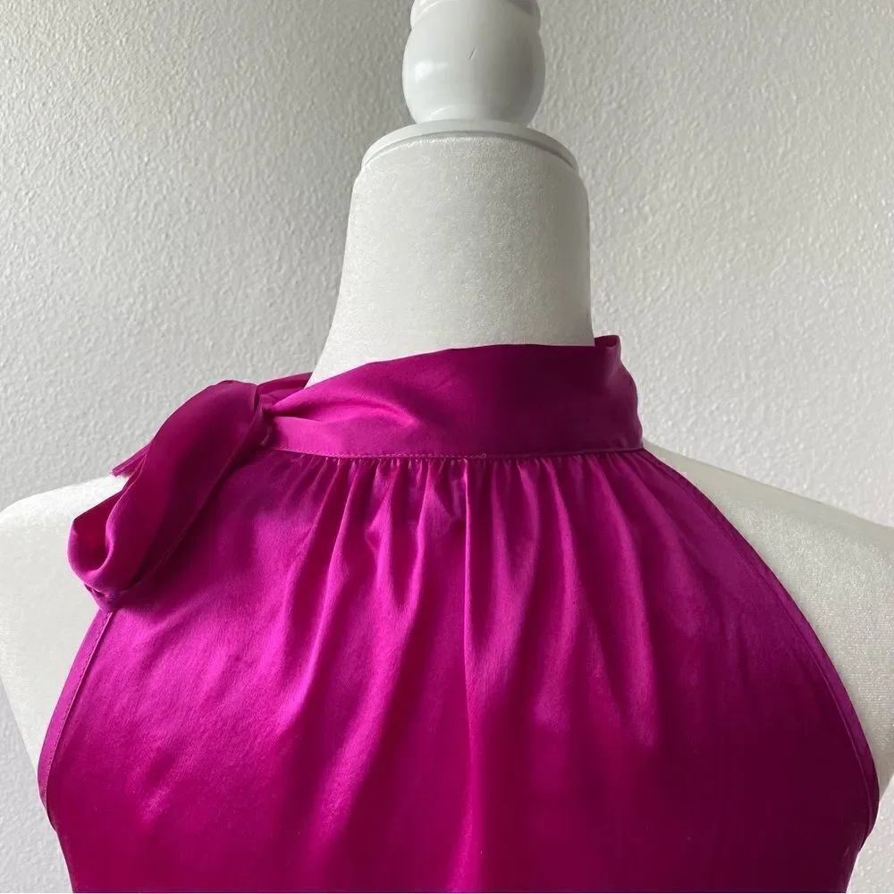 Kersh Hot Pink Halter Top Barbie Mock Turtleneck Side Bowtie SZ S